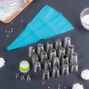 Набор кондитерский 25 предметов в кейсе: 22 насадки d=3,7/2 см, 1 адаптер, мешок 30х15 см 3619088 (1