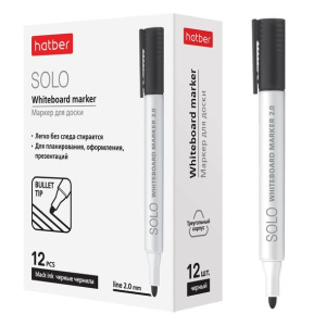Маркер Hatber Solo для магнитно-маркерных досок закругленный пишущий узел толщина линии 2мм Черный 1
