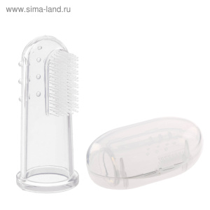 Зубная щётка детская, силиконовая, на палец, в контейнере, от 0 мес., цвет прозрачный