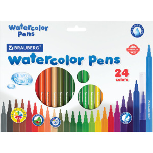 Фломастеры BRAUBERG /PREMIUM/, 24 цвета, УЛЬТРАСМЫВАЕМЫЕ, классические, вентилируемый колпачок, карт