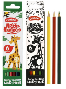 Набор цветных карандашей Creativiki ПРОСТО-НАПРОСТО 6 цв. шестигран. корп. дерев. карт.уп.