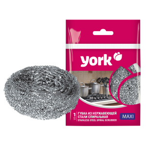 Губка для посуды York /Макси/, спиральная, стальная, 1шт., 8*8*4см 2010 (10228020/201224/5159654, Ки