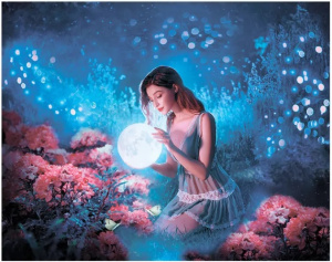 Алмазная мозаика ДЕВУШКА С ВОЛШЕБНЫМ ШАРОМ, 40х50 см, 1 дизайн, полная выкладка,  картонная упаковка