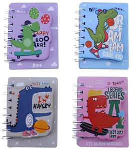 Блокнот на евроспирали ДИНОЗАВРИКИ 11,9х8,7 см, 60 л., линованный внутренний блок, плотность бумаги 