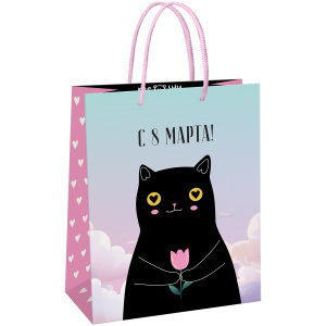 Пакет подарочный 11*14*6,5см MESHU /Black cat/,  глянцевая ламинация