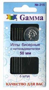 Для рукоделия и работы с бисером   /Gamma/   Иглы бисерные №50   сталь   N-315  d 0.4 мм  6 шт с нит