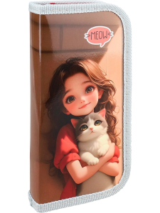 ТМ /Profit/ Пенал 1-секц, средний ДЕВОЧКА С КОТЁНКОМ НА РУКАХ (ПН-8089) 190х90, ламинированный карт