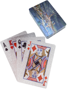 Карты игральные пластиковые /Набережная/, (54 шт), серебристые, 57х88мм (собст. разр.) ИН-2900