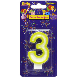 Свеча-Цифра /3/ для торта , разноцветная, 7см, материал: парафин