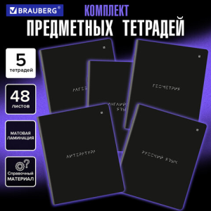Тетради предметные, КОМПЛЕКТ 5 ПРЕДМЕТОВ, 48л, матовая ламинация, BRAUBERG, MINIMAL, 405185