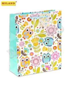 OPTIMA Пакет подарочный, ламинированный. 18х23х8 см Разноцветые совы (M) П011-0027