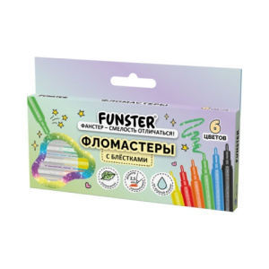 Фломастеры с блестками FUNSTER (ФАНСТЕР) /GLITTER/ 6 цветов, ударопрочный наконечник, 152628
