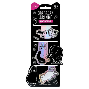 Набор закладок магнитных для книг арт. 72031 / 50 КОТЫ (3 шт. в наборе, размер 65x39; 44x69; 58x55 ,