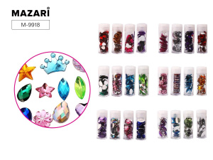 Набор декоративных акриловых страз COLORS, ассорти 4 вида  в комплекте,  ПВХ-упаковка. 6 разновиднос