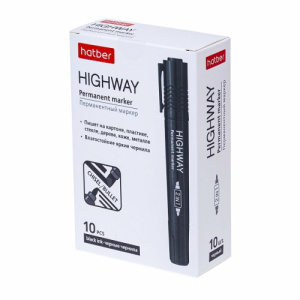 Маркер перманентный Hatber Highway Двухсторонний клиновид.5мм/2мм закругл. пиш.узел Черный 10 шт в к