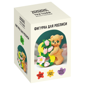 Набор для росписи из гипса ТРИ СОВЫ /Весенний мишка/, высота фигурки 8см, с красками и кистью, карто