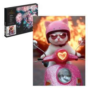 Набор для творчества Картина по номерам арт. 71257 / 24 КОТ НА МОТОЦИКЛЕ, размер: 30х40 см, (19 цвет