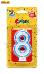 Свеча для торта с синей окантовкой с блёстками Цифра 8 С-1106