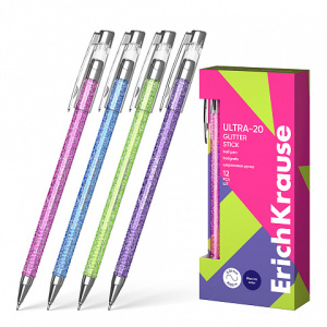 Ручка шариковая ErichKrause ULTRA-20 Stick Glitter 0.7, Super Glide Technology, цвет чернил синий (в