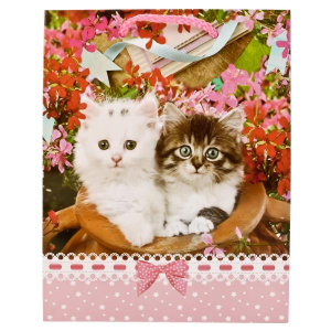 ПАКЕТ ПОДАРОЧНЫЙ 'ВЕСЕЛЫЙ ПРАЗДНИК' ДОМАШНИЕ ЖИВОТНЫЕ КОШКИ. 18X23X9СМ, ГЛЯНЦЕВЫЙ УП-12ШТ в кор.12уп