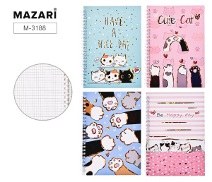 Блокнот на евроспирали ЛАПКИ 9х11.3 см, 60 л., коминированный внутренний блок, плотность бумаги 70г/