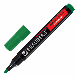 Маркер перманентный (нестираемый) BRAUBERG /Contract/, ЗЕЛЕНЫЙ, круглый наконечник, 3 мм, без клипа,