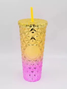 Пластиковый стакан с крышкой. Розово-золотой 700мл