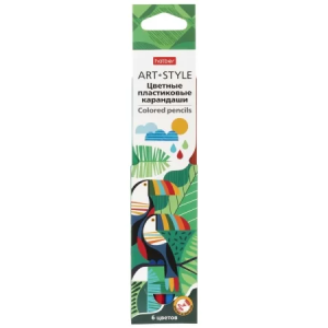 Карандаши цветные яркие пластиковые Hatber 6 цв. ART-STYLE заточен. в карт. короб. с европодвесом
