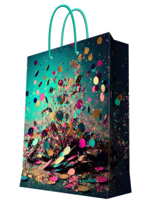 Бумажный пакет для сувенирной продукции с ламинацией, с шириной основания 17,8 cм, плотность бумаги 