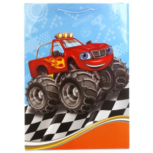ПАКЕТ ПОДАРОЧНЫЙ 'ВЕСЕЛЫЙ ПРАЗДНИК' ГОНКИ НА БОЛЬШИХ КОЛЕСАХ, 33Х46Х20СМ, ГЛЯНЦЕВЫЙ УП-12ШТв кор.6уп