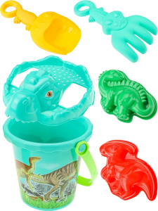 Песочный набор /Мир динозавров/ (ведро,лопатка,грабли,3 формочки)(в сетке)(Арт. ИК-2298)