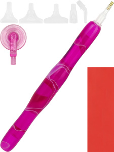 Стилус для алмазной мозаики розовый (6 насадок, клей в наборе, в пакете) (арт. ННД-3473)