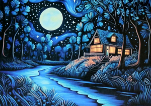 Алмазная мозаика на подрамнике 30*40(частичная выкладка).  Ночь в лесу. Арт. 08691