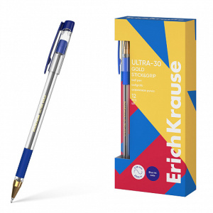 Ручка шариковая ErichKrause ULTRA-30 Gold Stick&Grip Classic 0.7, Super Glide Technology, цвет черни