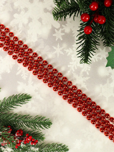 Бусы на ёлку Яркий праздник,  d 1 см, длина 1,8 м, красные НУ-0052