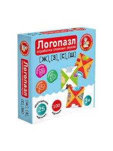 Игра логопедическая настольная /Логопазл. Отработка сложных звуков/ Ж, З, С, Ш