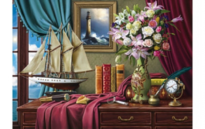 УЦЕНКА Алмаз. раскраска по номер. (блест) 40х50 см, с подр. КРАСИВЫЙ НАТЮРМОРТ У ОКНА (Арт. АР-5094)