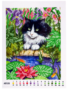 Н-р для вышив. бисером 19x25 см (частичн.заполн.,канва с рис) Чёрно-белый пушистый кот (Арт. AS133)
