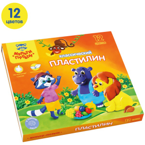 Пластилин /Приключения Енота/ 12 цветов, 240гр, со стеком КП_10209