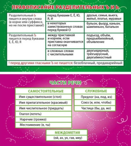 Карточка-шпаргалка Разделительные ъ и ь. Части речи 1-80-0032