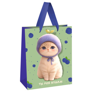 Пакет подарочный 11*14*6,5см MESHU /Berry cat/, матовая ламинация