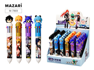 Ручка шариковая автоматическая АНИМЕ, 10-ти цв., пулевидный пиш. узел 0.7 мм, пластиковый корпус, 4 