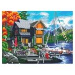 УЦЕНКА Алмаз. раскраска по номер. (класс) 40х50 см, с подрамн. ЯХТА У КРАСИВОГО ДОМА. Арт. ACK038