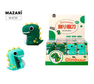 Точилка пластиковая DINOSAUR, 1 отверстие для заточки, без контейнера для стружки, ассорти 2 цвета, 