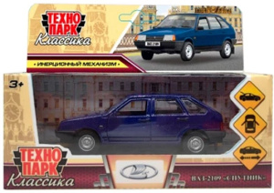 Машина металл ваз-2109 /СПУТНИК/ 12 см, двери, багаж, инер,темно-синий, 