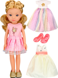 Кукла 33 см в наборе (3 платья, 2 пары обуви) в коробке (арт.ИК-9402)