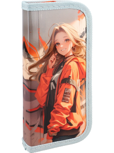 ТМ /Profit/ Пенал 1-секц, средний ДЕВУШКА В ОРАНЖЕВОЙ КУРТКЕ (ПН-8088) 190х90, ламинированный картон