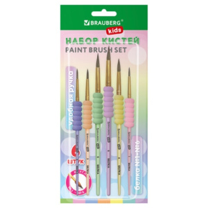 Кисти c EVA-вставкой БЕЛКА набор 6 шт. (круглые №1, 2, 3, 4, 5, 6), блистер, BRAUBERG KIDS, 201093