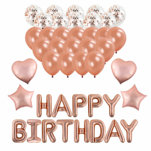 Шары воздушные НАБОР ДЛЯ ДЕКОРА /Happy Birthday/, 43 шара, розовое золото, BRAUBERG KIDS, 591899