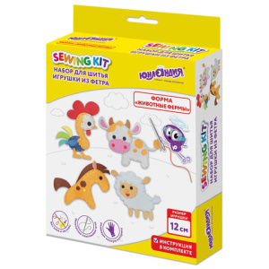 Набор для шитья игрушки из фетра /Животные фермы/, 4 игрушки, ЮНЛАНДИЯ, 664736